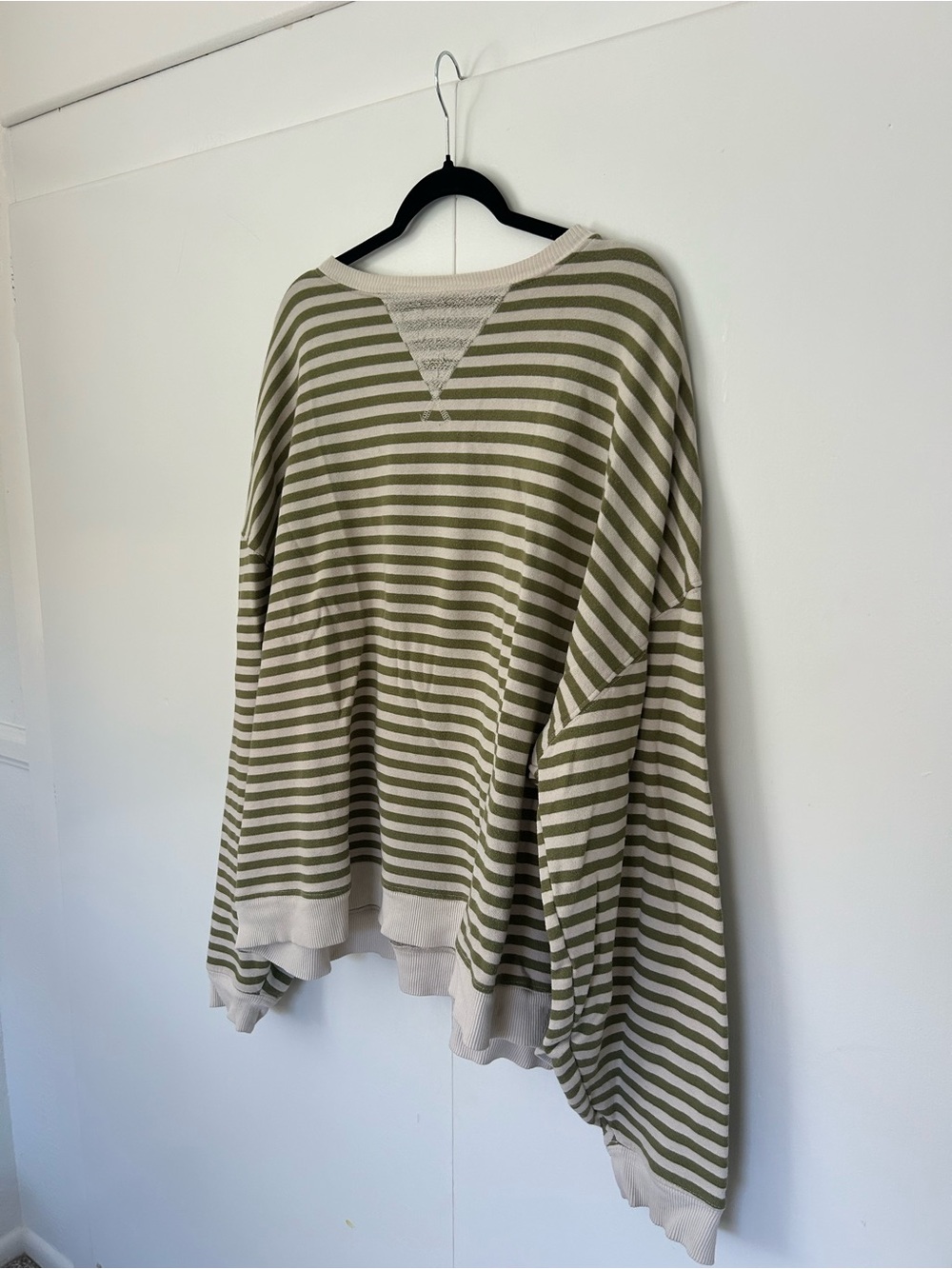Free People Olive & Cream Striped Scoop-Neck Pullover